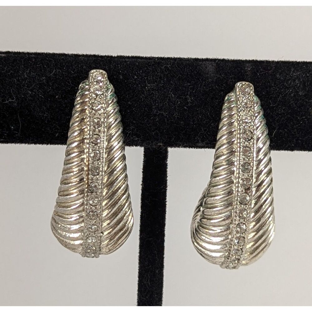 MCM Rhinestone Silver Open Hoop Earrings